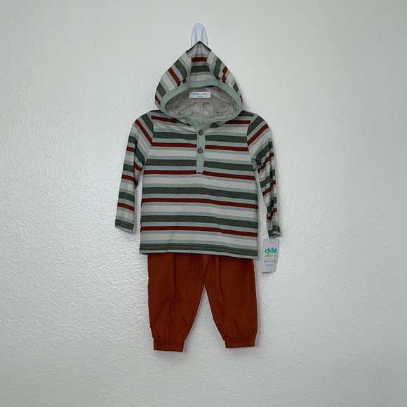 Carters baby outfit set 12 months hoodie top and pants. Green teal rust colored - Picture 2 of 10
